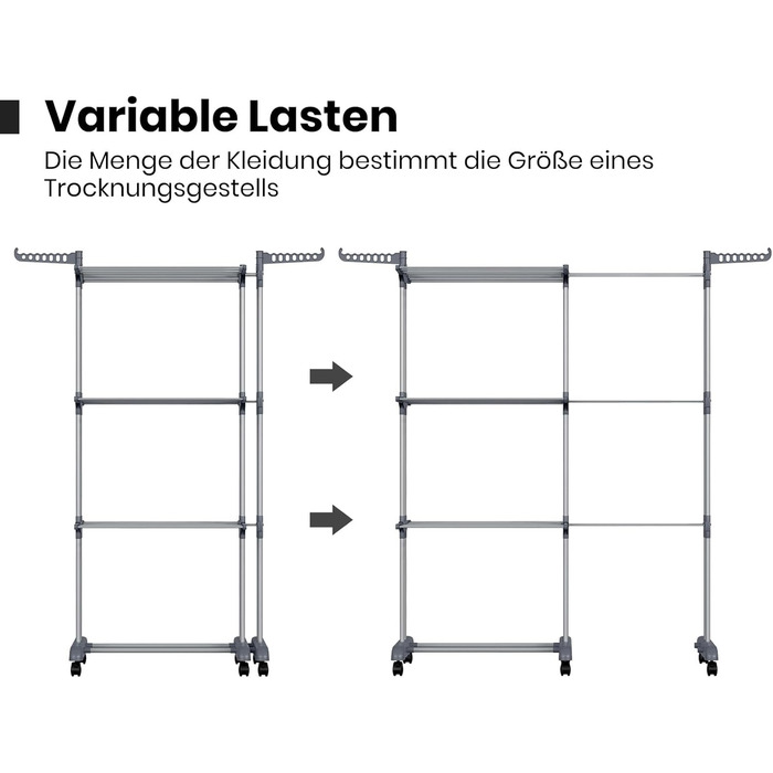 Сушарка для білизни Oak & Tea Tower, 83-200 см, з висувними крилами, XXL, 4 яруси, на коліщатках, для дому та вулиці, сіра