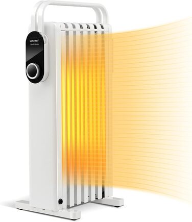 Масляний радіатор COSTWAY 1500W з 7 ребрами, 5-35°C, 3 режими нагріву, мобільний, з захистом від перегріву, білий