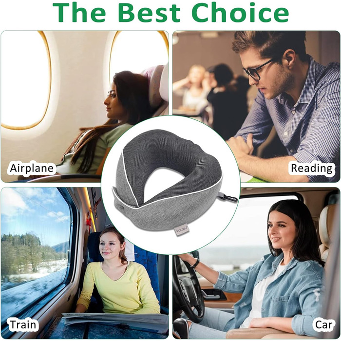 Набір подушок для шиї з маскою для сну, берушами та чохлом, знімний чохол, подушка для шиї з піною з пам'яті, 360° ергономічна підтримка, для автомобіля, літака та подорожей