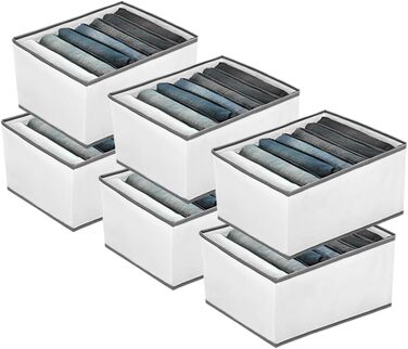 6-Piece Closet Organizer Clothes Storage - 7 Compartments Foldable Drawer Organization System Clothing Storage Boxes for Pants, Jeans, Shirts, Sweaters, Tops