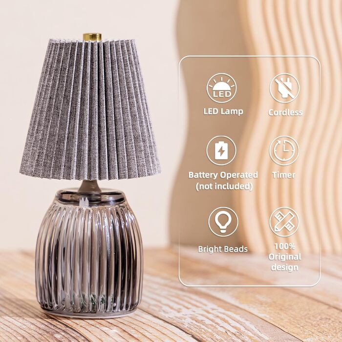 Настільна лампа MJ з таймером, акумуляторна, для дому та декору (сіра)