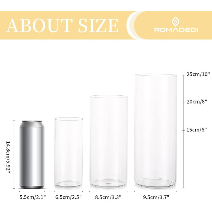 Candle Holders Glass Candle Holders Candle Stands Glass Cylinders: Romadedi 12-Piece Set of Candle Holders for Pillar Candles, Floating Candles, Candle Glass Vase for Wedding, Party, Dining Table, Table Decoration, Living Room Decor (15/20/25cm, 4 Sets)