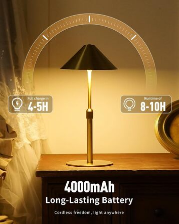 Нічник бездротовий акумуляторний Wiederaufladbare для вітальні, спальні, їдальні - Gold (латунь) з лампочкою, димуванням, сенсорним керуванням, 3-в-1