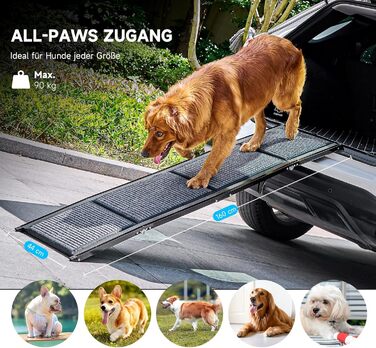 Східці для собак CO-Z, розкладні, 160 см, для собак до 90 кг, з антиковзким покриттям, підходять для всіх авто