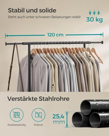 SONGMICS Clothes Rack with Wheels, Extendable Clothes Rod, Garment Rack made of Steel Pipes, Elevated Storage Rod, 40 x (83-120) x 156 cm, Cloud White HSR134W01 (Ink Black)