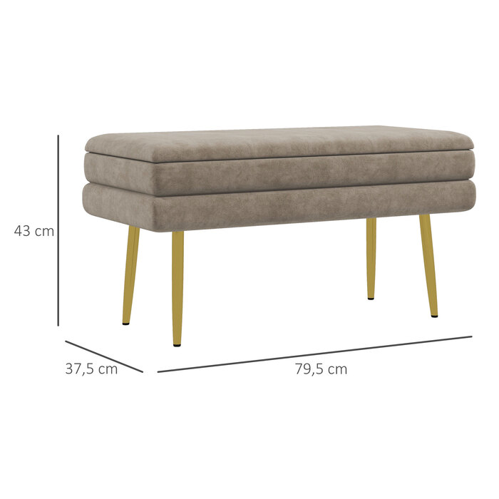 HOMCOM Bench, Upholstered Bench with Storage, Velvet-Look, Bed Bench with Steel Legs, Shoe Bench, Storage Bench for Living Room, Bedroom, Beige, 79.5 x 37.5 x 43 cm | Aosom
