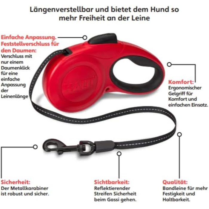 Шлейка для собак HATI Roeine з світловідбиваючим матеріалом, ергономічним дизайном та запатентованою застібкою. Підходить для великих собак (розмір ), червона, M