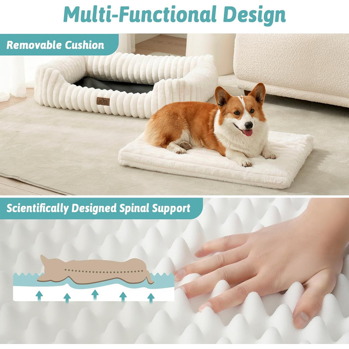 Ортопедичне собаче ліжко COZY KISS: м'яке, миється, для собак маленьких та середніх порід, бежеве, 76x58x18 см