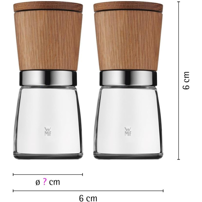 Набір для солі та перцю WMF Ceramill Nature (2 шт.), дерев'яна, без наповнювача, для солі, перцю, чилі, керамічний жорно, млин для спецій