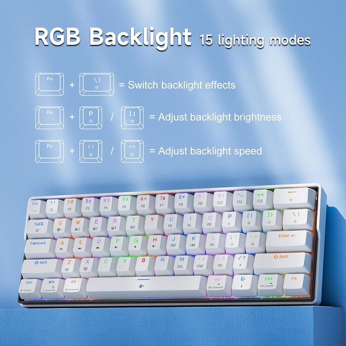 KEMOVE K61SE - Механічна ігрова клавіатура: 61 клавіша, Red Switch, RGB, Anti-Ghosting, US-Layout, для PC, білий корпус