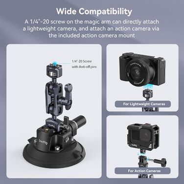 Автомобільний вакуумний тримач SMALLRIG 4' з кульовою головкою та магічною рукою, для екшн-камер, телефонів, макс. навантаження 3 кг