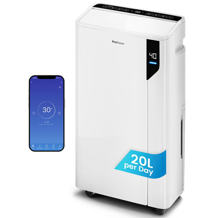 Електричний осушувач повітря ProBreeze 12L - для дому, 20 м², з таймером та датчиком вологості