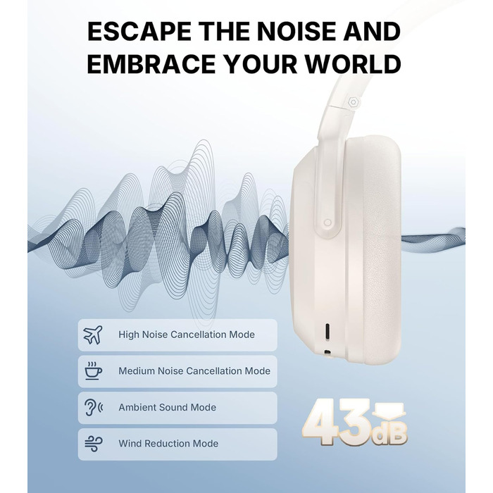 Edifier WH700NB Pro: Бездротові навушники з активним шумозаглушенням (-43dB), Hi-Res Audio, Bluetooth 5.4, AI-дзвінки, швидка зарядка, складні - (Кремовий)