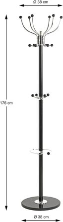 HAKU Furniture Coat Rack, Chrome, Black, Marble, Metal - Dimensions: H 176 cm x Ø 38 cm, Style: Modern