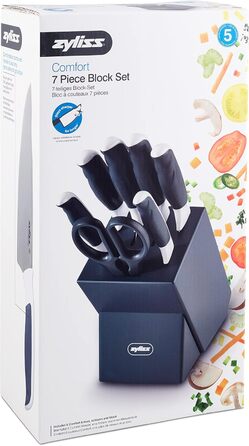 Zyliss Comfort Knife Block Set - 7 Piece Japanese Stainless Steel Kitchen Knife Set with Block, Dishwasher Safe, 5-Year Warranty