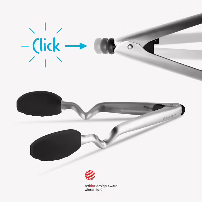 Dreamfarm CLONGS Kitchen Tongs - Stainless Steel and Silicone | 23 cm | Tongs for the Kitchen with Closure | For Resting and Placing on Surfaces or in the Pan | Dishwasher Safe | Heat Resistant up to 260°C