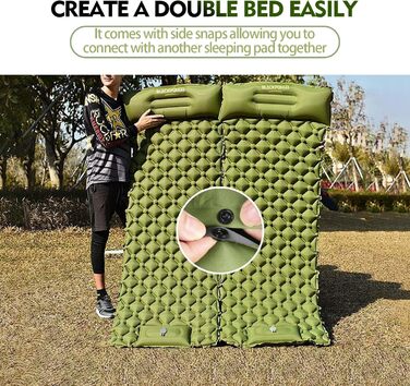 Ultralight Camping Sleeping Pad with Built-in Pillow & Foot Pump - Inflatable Air Mattress for Camping, Backpacking, Hiking, Travel & Tent Use (Gray, Double Size)