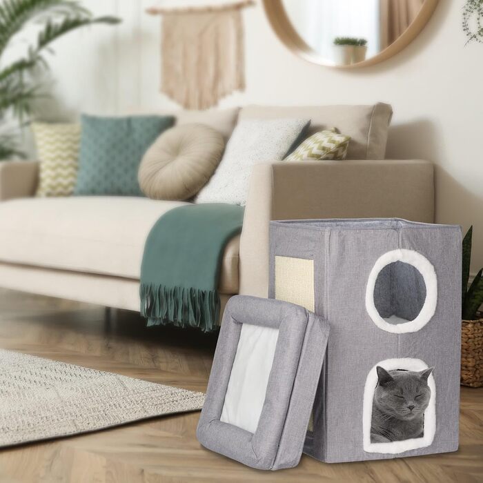 Кігтечка для котів Relaxdays з 2 кігтечками та відкритою платформою, сіра/біла, 63x40x40 см