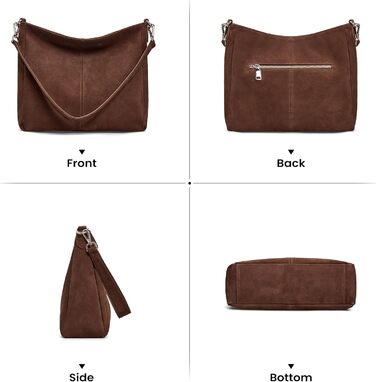 Жіноча сумка-шопер Befen з натуральної шкіри, м'яка сумка-хобо через плече, середній розмір з 2 ремінцями - класична елегантна (Коричнева замша)