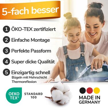 М'який турбо-чехол для прасувальної дошки 140x40, Made in Germany, ÖKOTEX бавовняне ущільнення, швидке прасування з терморефлексією, 5 розмірів, EasyFit+фіксатор, XXL площа 135-140x40-45см, блакитно-сірий