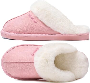 Тапочки домовик Donpapa для жінок та чоловіків, зимові, теплі, з плюшем та піною пам'яті, з імітацією овечої шкури, антиковзаючі, для дому та вулиці (40.5/42 EU, Horizont Rosa)