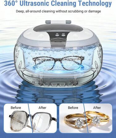 Ультразвукова мийка VLOXO 600мл, 42 кГц - для ювелірних виробів, інструментів, зубних протезів та годинників, бак з нержавіючої сталі, тиха робота, 50W