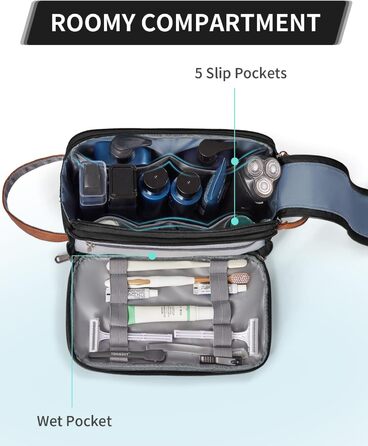 Чоловіча дорожня косметичка ECOHUB, водонепроникна, з відділенням для мокрого одягу, з ремінцями, з перероблених матеріалів, з подвійною блискавкою (Синьо-зелений, Чорний)