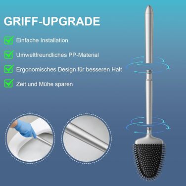 Щітка для унітазу з силікону Waretary з тримачем, нержавіюча сталь, гнучкий наконечник, швидке висихання, для ванної кімнати (срібляста)