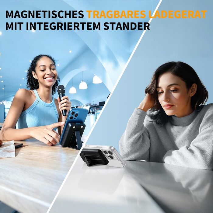 Магнітний Power Bank для MagSafe 10000mAh, бездротова швидка зарядка PD 22.5W, 3 порти та 2 кабелі, LED-дисплей, сумісний з iPhone 17/16/15/14/13/12 серії (Чорний)