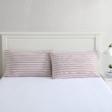 Nautica Standard Pillowcase Set, 2-Piece, Cotton Percale Bedding, Casual Home Decor (Coleridge Stripe Red, 50.8 x 76.2 cm)