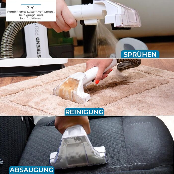 STREND PRO - мийний пилосос для м'яких меблів та килимів, 450W | Для видалення плям та вологого прибирання | 2 насадки | Мийний пилосос для диванів та килимів