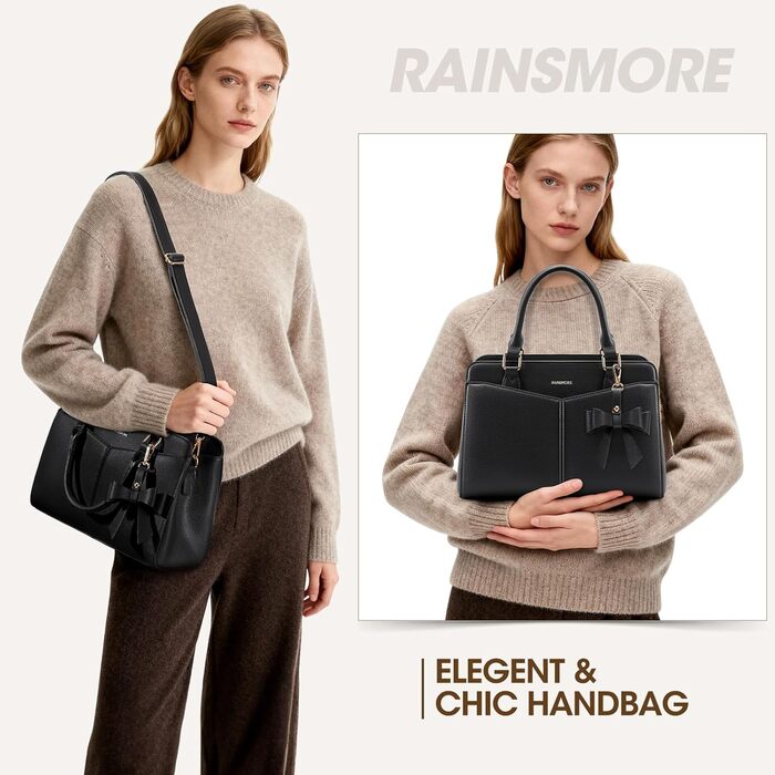 Сумка жіноча RAINSMORE середнього розміру зі штучної шкіри, чорна. Сумка-тоут, сумка на плече, ручна сумка