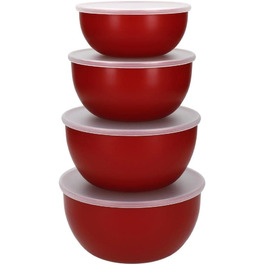 KitchenAid - Set of 4 Plastic Salad Bowls with Lids, Red, 355, 591, 828, and 1065 Milliliters