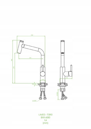 Кухонний змішувач Laveo Toro, срібний