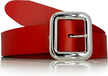 Жіночий шкіряний ремінь Almela з срібною пряжкою, 40 мм, червоний, 110 см