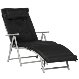 Outsunny Folding Beach Chair, 7 Adjustable Positions, Weather-Resistant, with Cushion, Textilene, Polyester, Metal, 137 x 63.5 x 100.5 cm, Black | Aoso