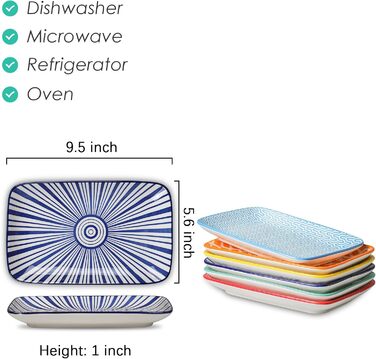 Набір тарілок Selamica Servierplatte: 6 прямокутних тарілок для закусок, десертів, суші та фруктів, 18 × 10.5 см