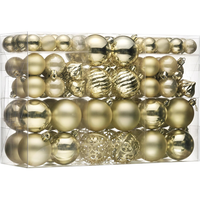 100 шт. новорічні кулі Valery Madelyn (золоті) з подарунковим набором – прикраси для ялинки