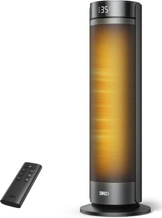 Електричний обігрівач Dreo 23 дюйми (58 см) – 2000W, тихий, з пультом, таймером, осциляцією, 5 режимів, PTC кераміка, термостат, для великих приміщень, офісу (чорний)