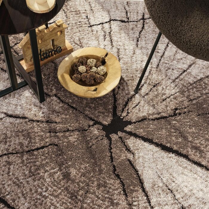 Paco Home Edler Designer Rug Living Room Wood Trunk Tree Look Natural Grey Brown Beige, Size: Ø 80 cm Round 80 cm (Round)