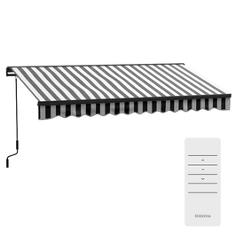 Маркіза Balkonmarkise від Outsunny, 350 x 250 x 150 см, стійка до УФ-випромінювання UV30+, з дистанційним керуванням, ручним механізмом, регульована касетна маркіза, сіра+біла | Aoso
