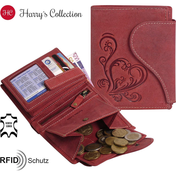 Harrys-Collection Women's Vintage Wallet with Heart Special Edition, Sizes: One Size, Colors: Red, Leather, RFID Protection
