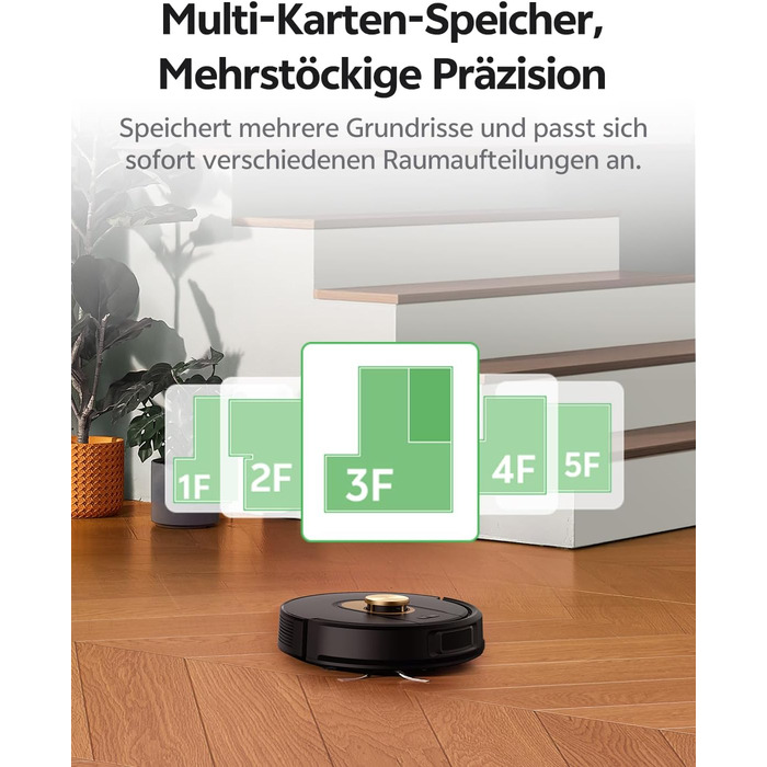 Робот-пилосос Vexilar W9 з функцією миття підлоги, LiDAR-навігація, 5000Pa, 5 карт, 15 зон заборони, керування через додаток, для твердих підлог та килимів, видалення шерсті тварин