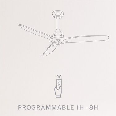 Вентилятор стельовий Windwood Нікель з дерев'яними лопатями, пульт ДУ, 75W, Ø132 см, тихий AC-двигун, таймер, 3 швидкості