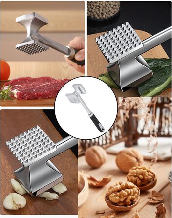 Тідеван Fleischhammer Fleischklopfer: Подвійний молоток для м'яса з нержавіючої сталі 27 см, Antihaft, для стейків, шніцелів, ковбасок, свинини, курки