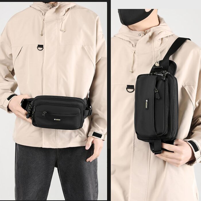 Водонепроникна поясна сумка на пояс для чоловіків та жінок. Спортивна сумка-фляга з 6 кишенями на блискавці. Виготовлена з нейлону, ідеальна для прогулянок з собакою, відпочинку на природі, бігу, подорожей та походів.