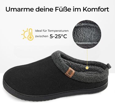 Чоловічі домашні тапочки MERRIMAC Slip-on з піною Memory, зручні, антиковзкі, чорного кольору (43/44 EU)