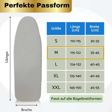 Чохол для прасувальної дошки 120x40 см, 100% бавовна, для парової праски, посилена підкладка, гумка та фіксатор, світло-сірий, однотонний