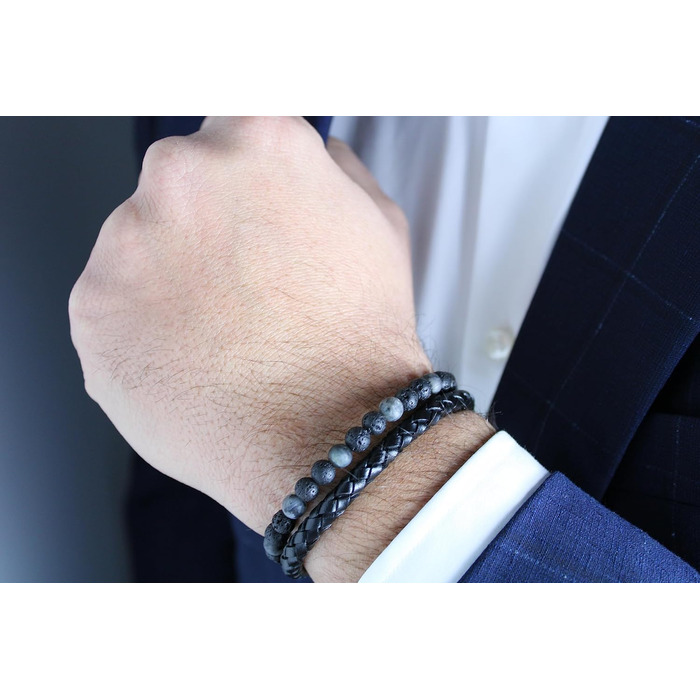 Браслет чоловічий з натурального каменю 6 мм та шкіри з магнітним застібкою (червоний)