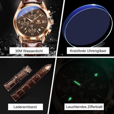 Чоловічий годинник OLEVS Vintage з шкіряним ремінцем, великий циферблат, водонепроникний, аналоговий годинник з датою, коричневий циферблат/коричневий ремінець